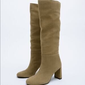 ZARA HEELED SPLIT LEATHER KNEE HIGH BOOTS